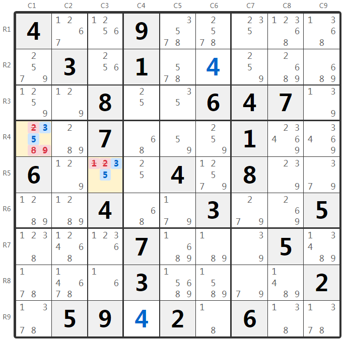 數獨隱性數對示例-宮分析