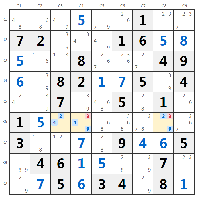 數獨隱性三數組示例-行分析