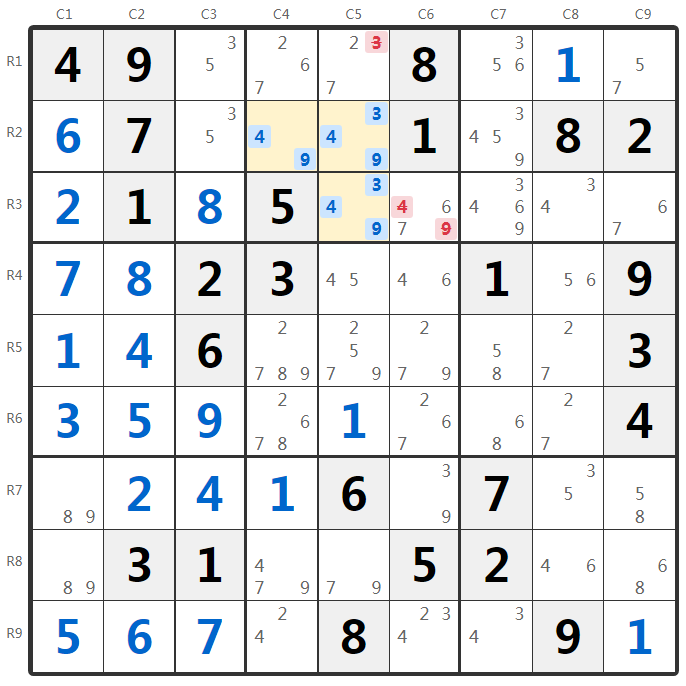 數獨顯性三數組示例-宮分析